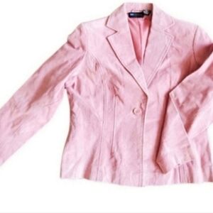 RARE Vintage Pink Genuine Suede Leather Tailored Fitted Jacket Petite Jacket